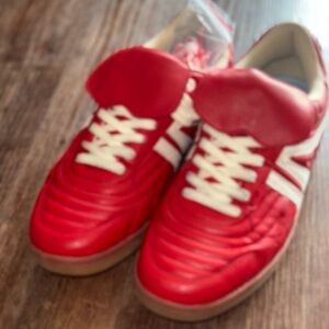 Steve Madden Red and White Sneakers with Leather-like Finish